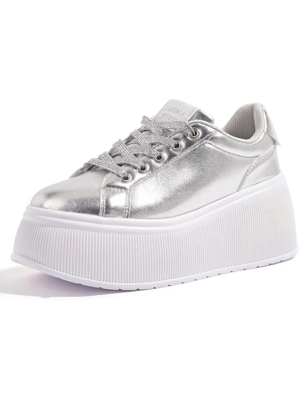 🆕LUCKY STEP Women's Silver Platform Wedge Canvas Sneakers Walking Shoes